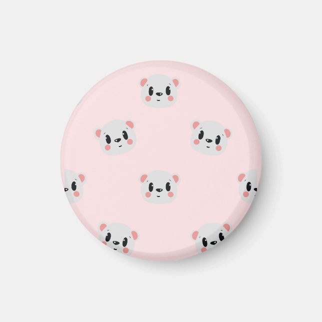 Imã Cute Kawaii Bear Face Pattern on Pastel Pink (Frente)