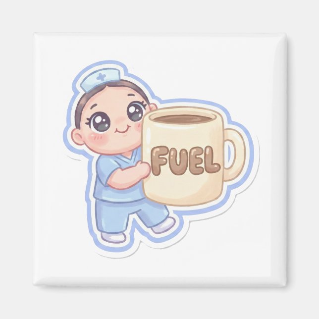 Imã Cute Kawaii Chibi Nurse Giant Coffee Fuel Magnet (Frente)