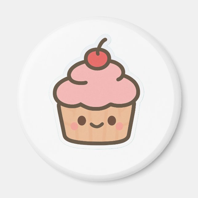 Imã Cute Kawaii Cupcake Magnet – Happy Dessert Illustr (Frente)