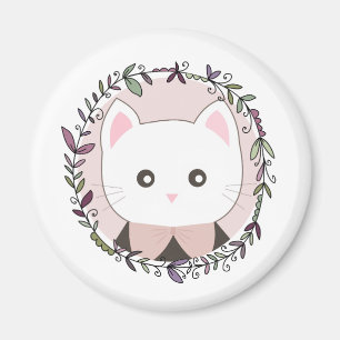 Imã Cute Kitten enquadrado por flores