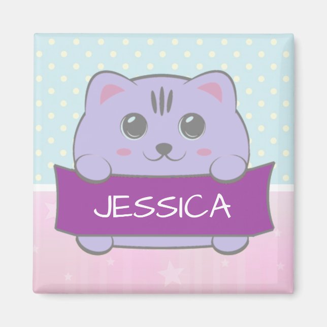 Imã Cute Kitten Personalised Polka Dot (Frente)