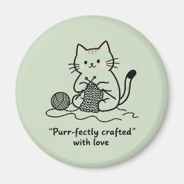 Imã Cute Knitting Kitty Pastel Green Graphic Design