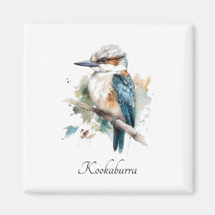 Imã Cute Kookaburra num galho pintado em aquarela
