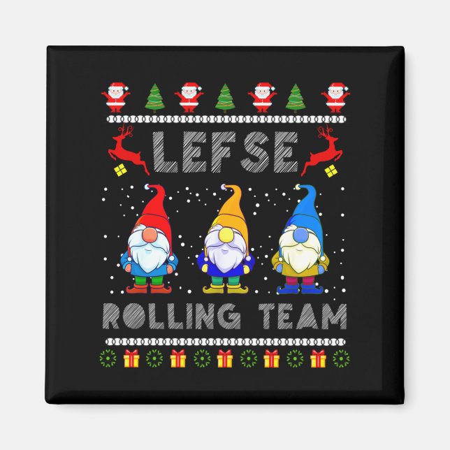 Imã Cute Lefse Rolling Team Norwegian Gnomes Ugly Xmas (Frente)
