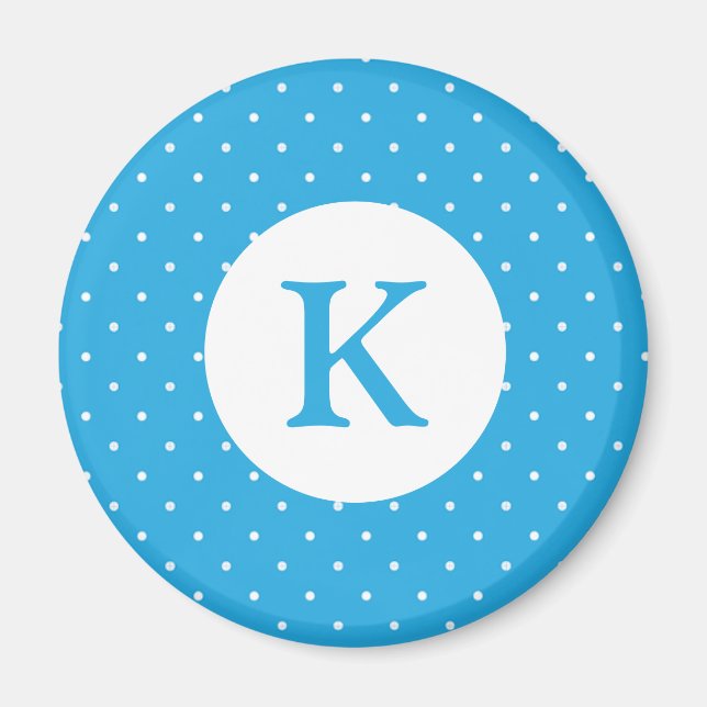 Imã Cute Light Blue Polka Dot Pattern Monogram (Frente)