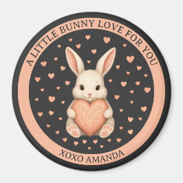 Imã Cute Little Bunny Love with Heart on Dark Charcoal
