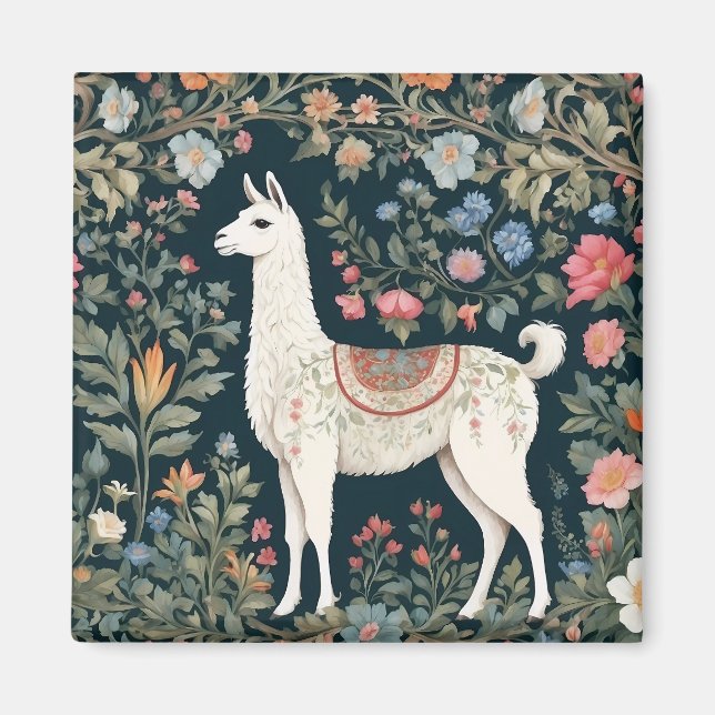 Imã Cute Llama Elegant Floral (Frente)