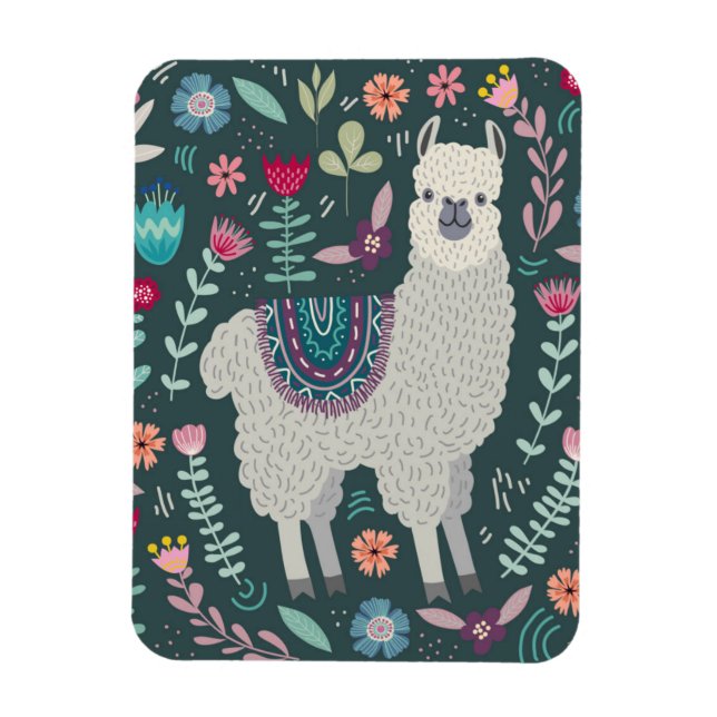 Ímã Cute Llama Floral Design (Vertical)