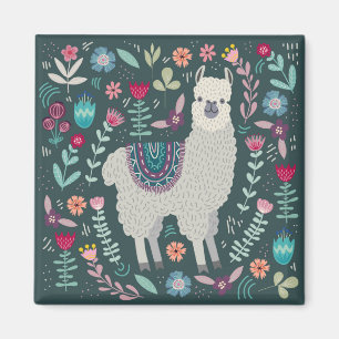 Imã Cute Llama Floral Design