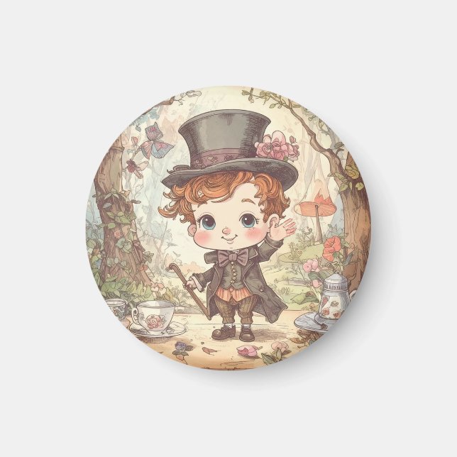 Imã Cute Mad Hatter Whimsical Wonderland Woodland Art (Frente)