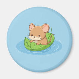 Imã Cute Mouse in a Leaf Boat Blue