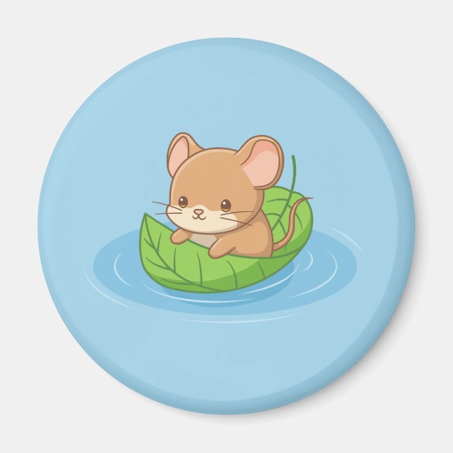 Imã Cute Mouse in a Leaf Boat Blue (Frente)