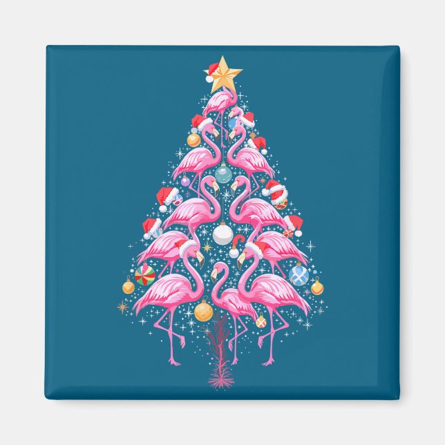 Imã Cute Nk Flamingo Christmas Tree Santa Hat Trocal P (Frente)