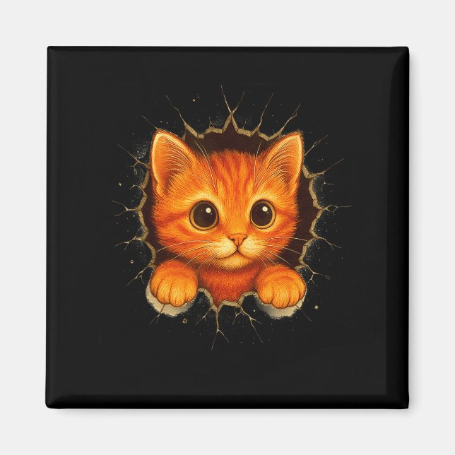 Imã Cute Orange Kitten Cracks Mug Wall Funny Cat Lover (Frente)