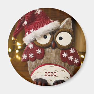 Imã Cute Owl Christmas Wood