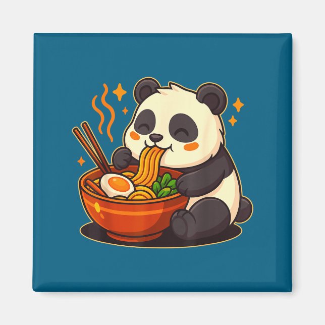 Imã Cute Panda Eating Ramen Noodles  (Frente)