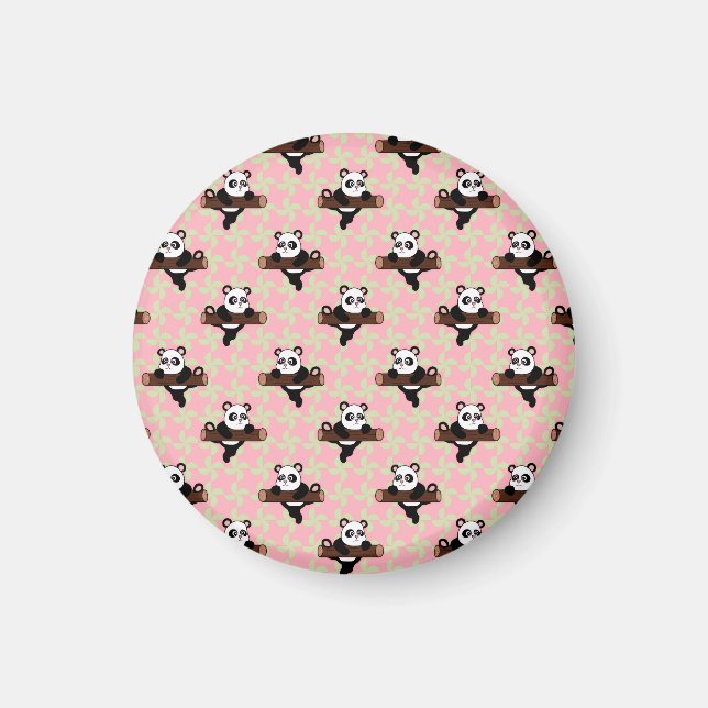 Imã Cute Panda Pattern on Pink – Kawaii Seamless  (Frente)