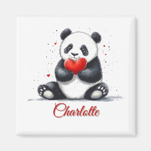 Imã Cute Panda Segurando Coração com Nome Personalizáv