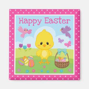 Imã Cute Páscoa de Primavera Frango & Ovos de Chocolat