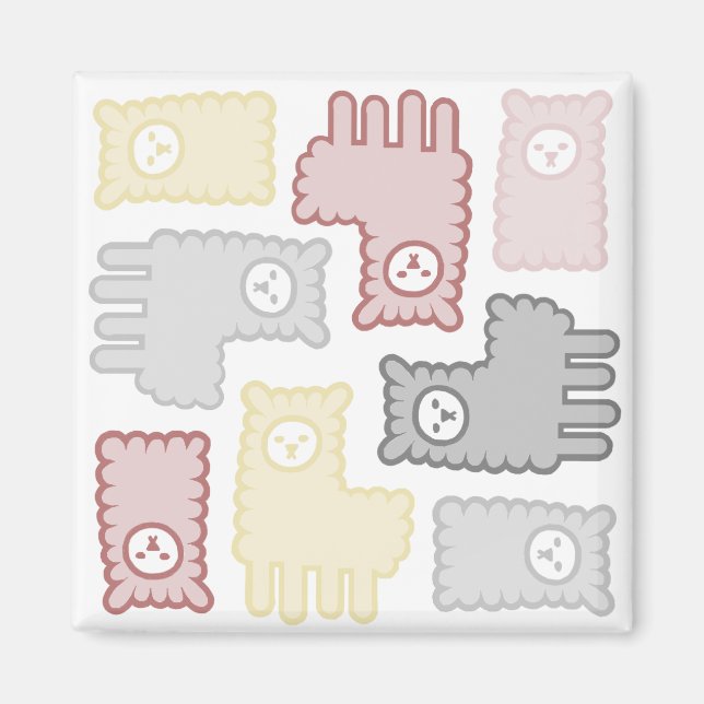 Imã Cute Pastel Llama Puzzle Pattern (Frente)