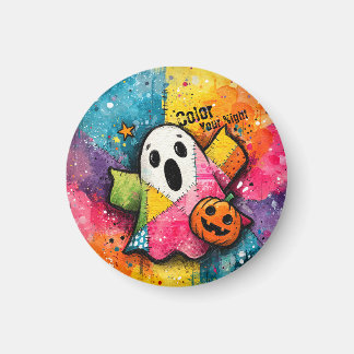 Imã Cute Patchwork Ghost Colorful Splatter Art