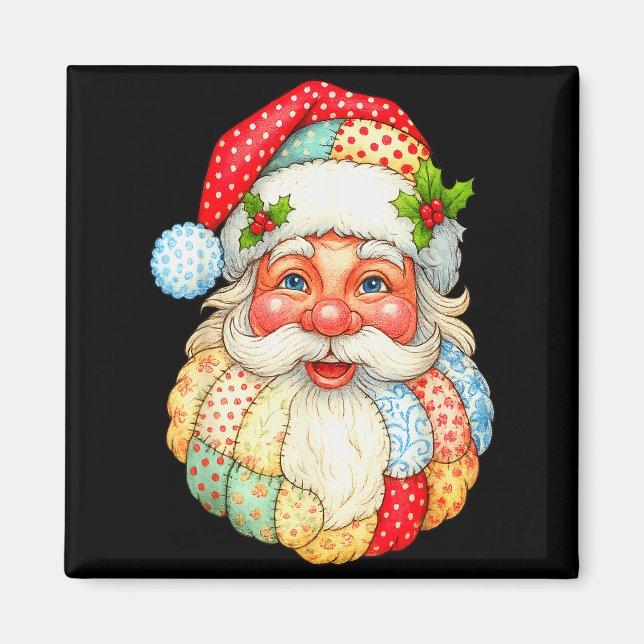 Imã Cute Patchwork Santa Claus Christmas Xmas Men Wome (Frente)