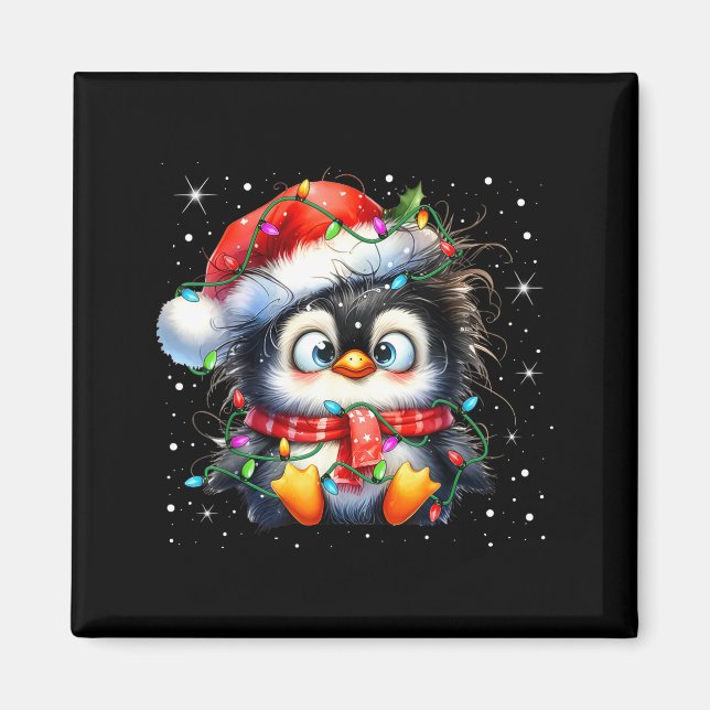 Imã Cute Penguin Christmas Lights Penguins Lover Girls (Frente)