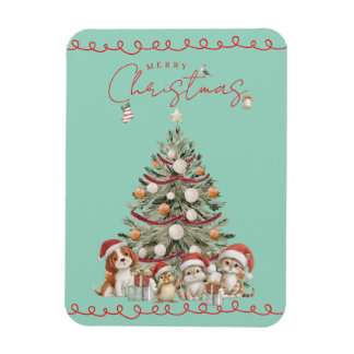 Ímã Cute Pets Christmas Magnet on Aqua Background