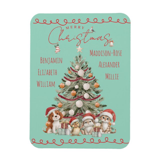 Ímã Cute Pets Watercolour Family Christmas Magnet  (Vertical)