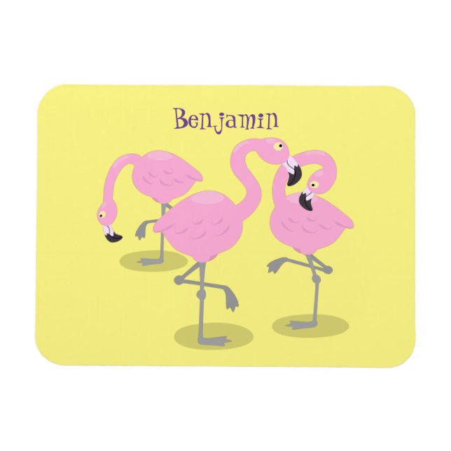 Ímã Cute pink flamingo trio cartoon illustration (Horizontal)