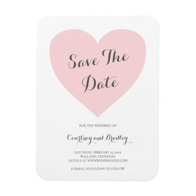 Ímã Cute Pink Heart Typography Casamento Save the Date (Vertical)