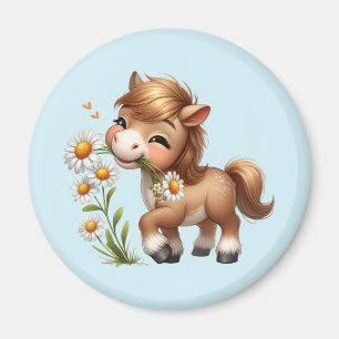 Imã Cute Pony Eating Daisies