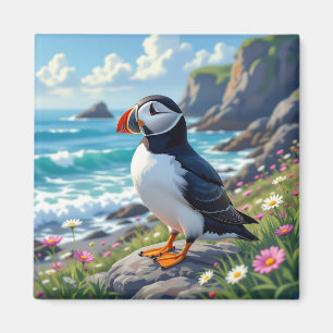 Imã Cute Puffin on the Seashore tema  