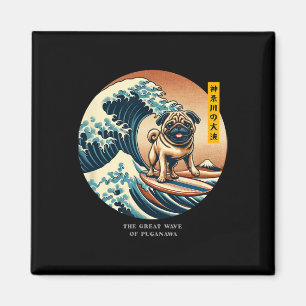 Imã Cute Pug Onda de Kanagawa Surf Japonês Kawaii Vin