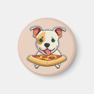 Imã Cute Puppy segurando uma fatia de pizza