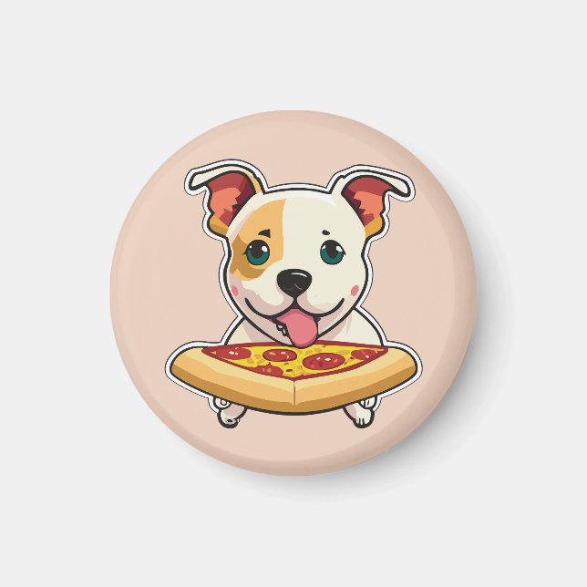 Imã Cute Puppy segurando uma fatia de pizza (Frente)