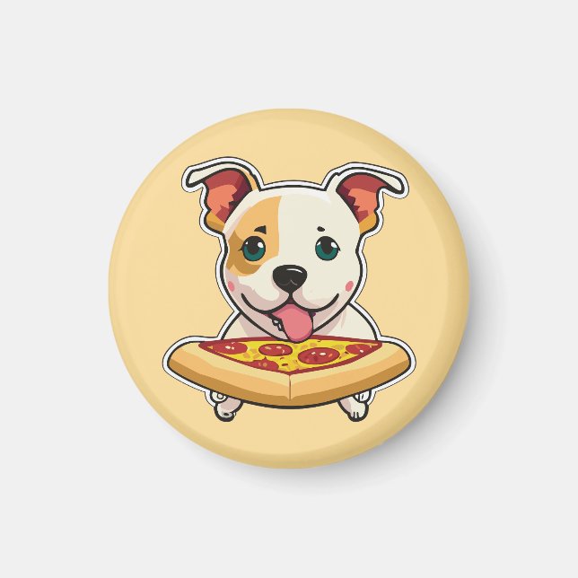 Imã Cute Puppy segurando uma fatia de pizza (Frente)
