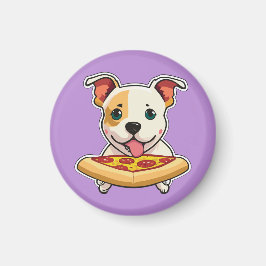 Imã Cute Puppy segurando uma fatia de pizza