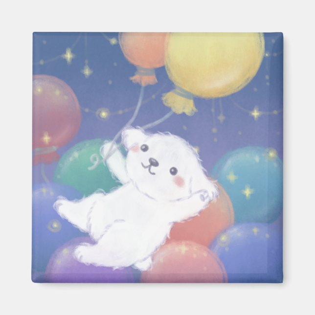 Imã Cute Puppy with Balloons & Stars (Frente)