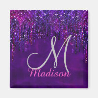 Cute Purple pink Unicorn Glitter Drips monogram