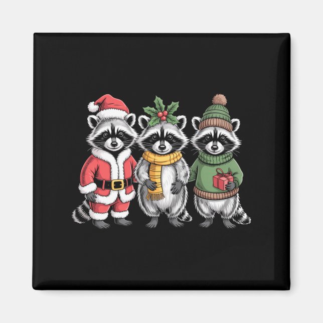 Imã Cute Raccoon Christmas Funny Holiday Santa Claus A (Frente)