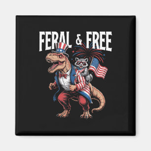 Imã Cute Raccoon Dinossaur T Rex 4 De Julho Independen