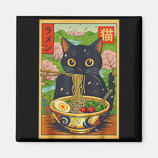 Imã Cute Ramen Cat Nature Flowers Noodle Anime  (Frente)
