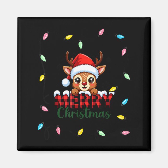 Imã Cute Reindeer Merry Christmas Shirt –plaid Holiday (Frente)
