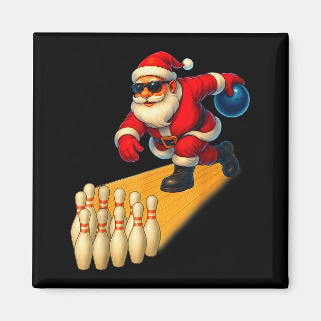 Imã Cute Santa Playing Bowling Ball And Pins Bowler Ch (Frente)
