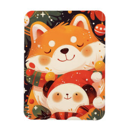 Ímã Cute Shiba Inu Abraçando Panda de Pelúcia
