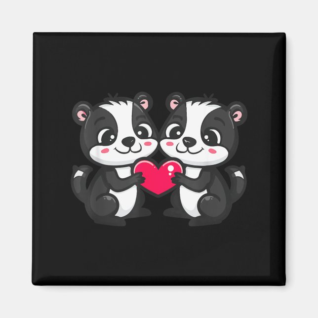 Imã Cute Skunk In Love Couple Heart _ Valentines Day  (Frente)