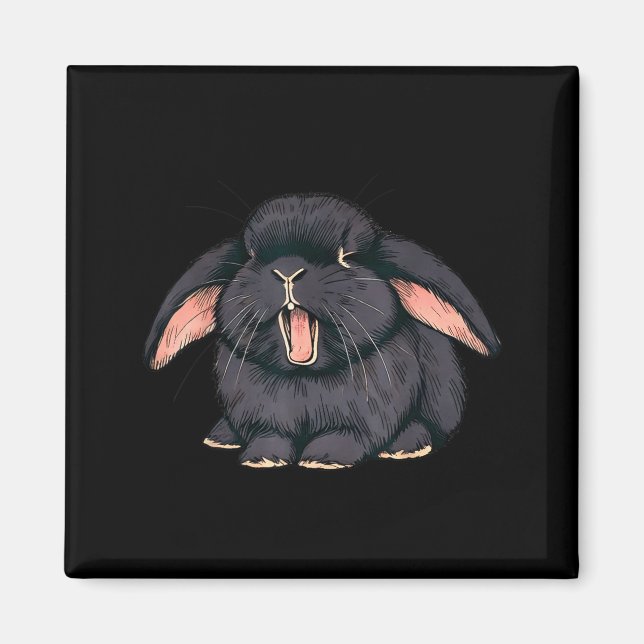 Imã Cute Sleepy Holland Lop Rabbit Yawn Black Bunny Wa (Frente)