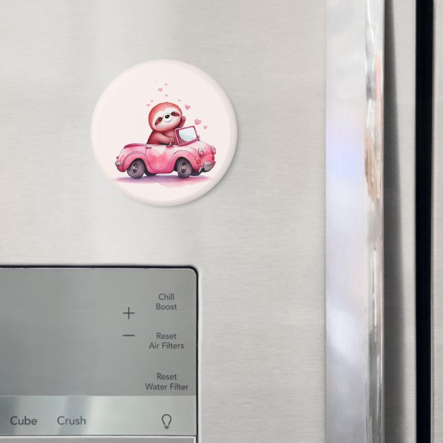 Imã Cute Sloth Driving a Pink Convertible (In Situ (Fridge))