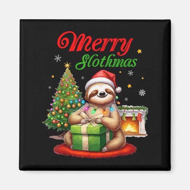 Imã Cute Sloth Santa Christmas Merry Slothmas Slo Ho H (Frente)